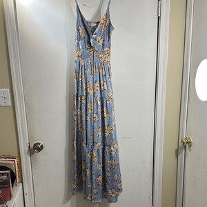 Altar'd State Floral Blue and Yellow Maxi Dress Women’s sz XXS